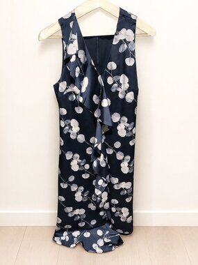 Banana Republic Blue Floral Cascade Ruffle Midi Shift Dress